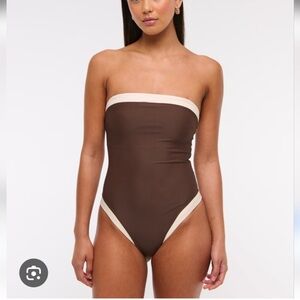 Abercrombie & Fitch Brown Strapless One-Piece with Cream Trim